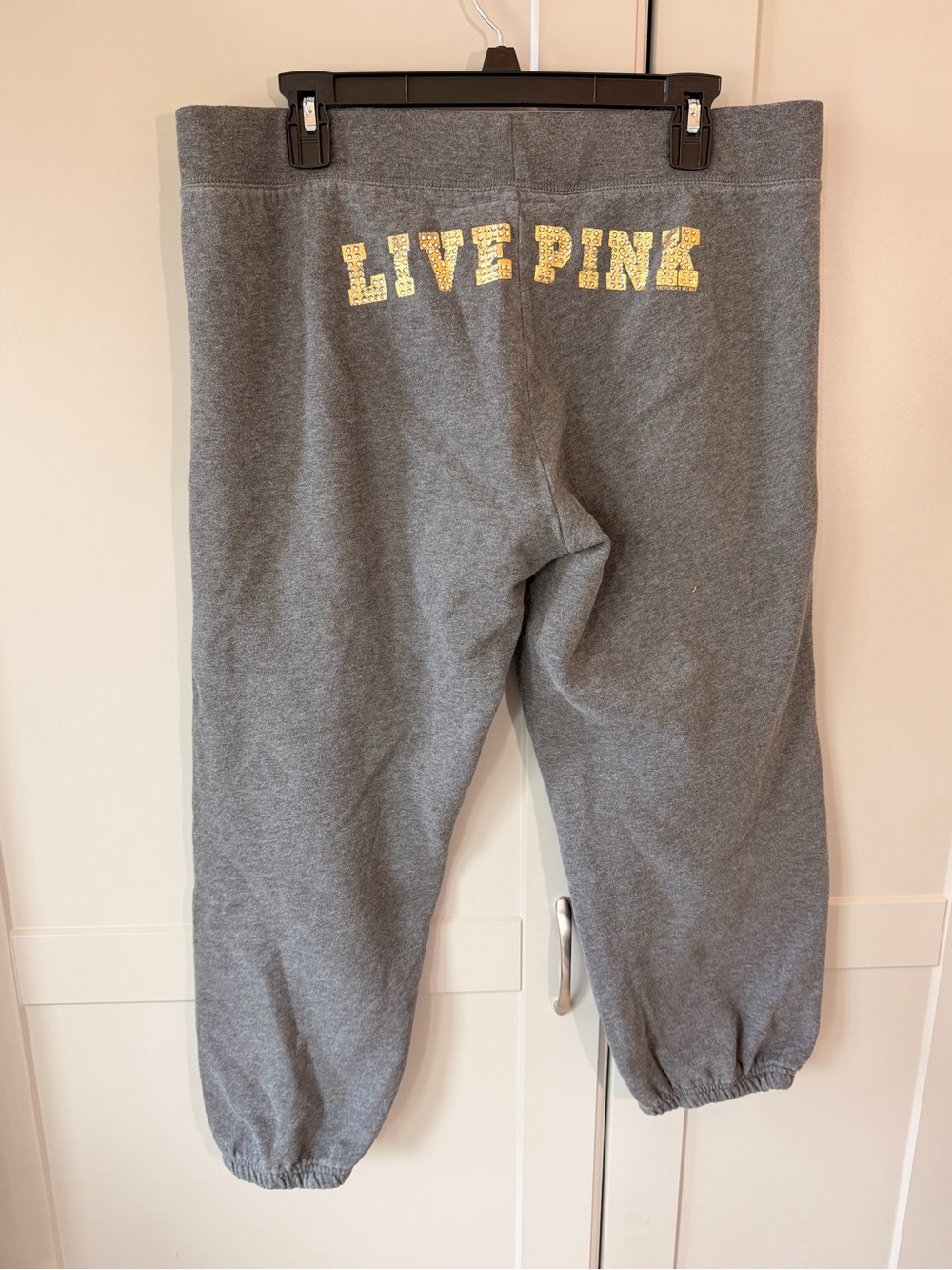 PINK Victoria's Secret Y2K Gray Sweatpants with Gold Studded 'LIVE PINK'